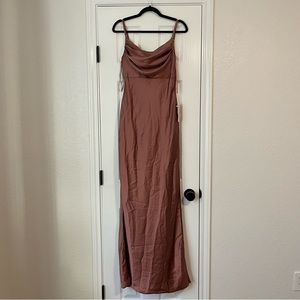 Revelry Skye Satin Cowl Neck Slit Formal Maxi Dress Desert Rose Pink Size US 4